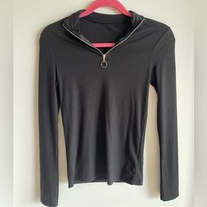 New Look Black Ribbed Quarter Zip Top, Size 6